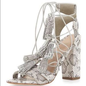 Loeffler Randall Luz Tassel Snakeskin Sandal Cream/Grey